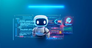 A futuristic robot interacting with a digital data
